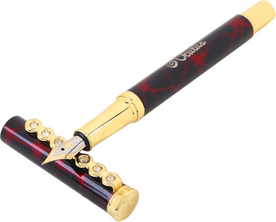 

Oculus Granite Marble-2320 Limited Edition Unique Diamond Studded Golden Clip with Red & Black Combination Marble Finish Metallic Fountain Pen