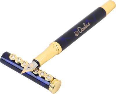 

Oculus Granite Marble-2319 Limited Edition Unique Diamond Studded Golden Clip with Blue & Black Combination Marble Finish Metallic Fountain Pen