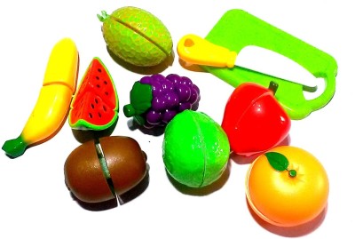 OM Nawani Realistic Sliceable 8 Pic Fruits 1 Knife and Cutting Try Play Toy Set, Can Be Cut in 2 Parts, Assorted