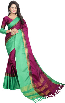 HashTag Fashion Solid, Applique, Paisley, Hand Painted, Digital Prints, Checkered, Embellished, Geometric Print, Self Design Banarasi Cotton Silk, Cotton, Silk Saree(Light Green) Flipkart