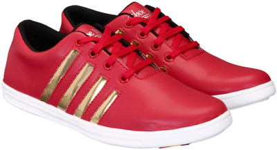 

Shoe Island ® Crusher-X ™ Popular Leatherette Trending Red 'n' Shining Gold Lace-Up College Casual Dance Sneakers Sneakers For Men(Red, Gold, White