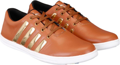 

Shoe Island ® Crusher-X ™ Popular Leatherette Trending Tan Brown 'n' Shining Gold Lace-Up College Casual Dance Sneakers Sneakers For Men(Tan, Brown, Gold, White