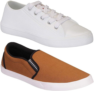 

Chevit Combo Pack of 2 Casual Shoes (Loafers Shoes) Sneakers For Men(White, Tan