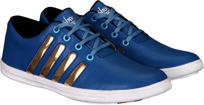 

Shoe Island ® Crusher-X ™ Popular Leatherette Trending Sky Blue 'n' Shining Gold Lace-Up College Casual Dance Sneakers Sneakers For Men(Blue, Gold, White