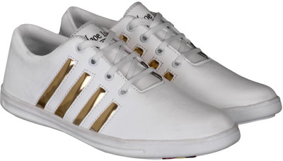 

Shoe Island ® Crusher-X ™ Popular Leatherette Trending White 'n' Shining Gold Lace-Up College Casual Dance Sneakers Sneakers For Men(White, Gold, Off White