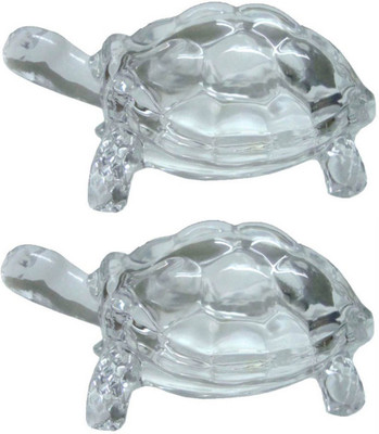HALO NATION Chinese Feng Shui Tortoise - Set of 2 Turtle - Crystal Glass Statue(12 x 8 cm)- White Clear Decorative Showpiece  -  5 cm(Glass, Clear)