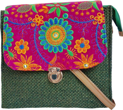 

styles creation Women Casual Green, Pink Jute, Polyester Sling Bag