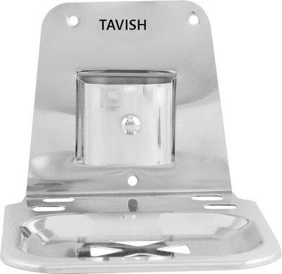 

TAVISH Stainless Steel Wall Mount Case with Soap Holder & Brush Holder - Bathroom Accessories Soap Dish Stand - Silver(Steel)