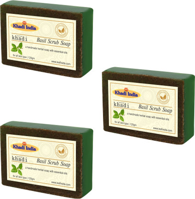 

Khadi Leafveda Basil Scrub Soap pack of 3(375 g, Pack of 3)