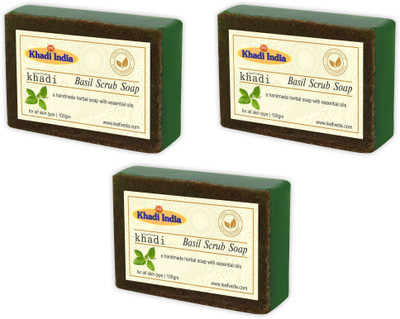 

Khadi Leafveda Basil Scrub Soap pack of 3(300 g, Pack of 3)