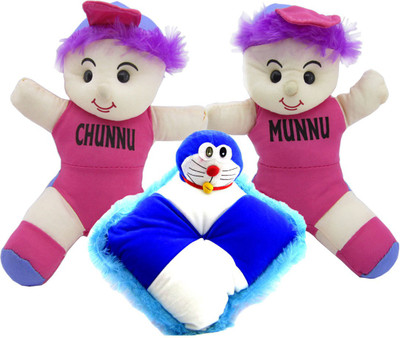

Gift Decor Shop Chunnu Munnu Soft Toy (Multi, 30 cm) Combo with soft doraemon pillow for Kids (Blue/White, 28 cm) - 30 cm(Multicolor)