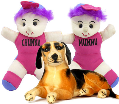 

Gift Decor Shop Chunnu Munnu Soft Toy (Multi, 30 cm) Combo with stuffed toy black dog for Kids (Multi, 21 cm) - 30 cm(Multicolor)