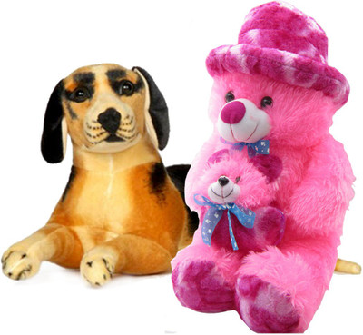 

Gift Decor Shop Soft Toy Teddy Bear (Pink, 60 cm) Mother Combo with Soft Toy Black Dog for Kids (Multi, 21 cm) - 60 cm(Multicolor)