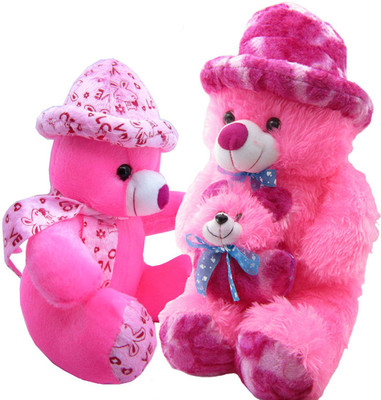 

Gift Decor Shop Soft Toy Teddy Bear (Pink, 60 cm) Mother Combo with soft toy cap teddy bear for Kids (Pink, 41 cm) - 60 cm(Multicolor)