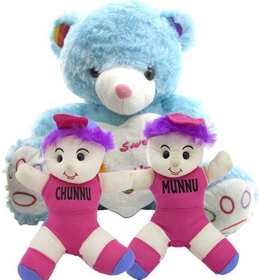 

Gift Decor Shop Chunnu Munnu Soft Toy (Multi, 30 cm) Combo with stuffed toy sweet time teddy bear for Kids (Blue, 50.8 cm) - 30 cm(Multicolor)