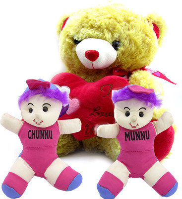 

Gift Decor Shop Chunnu Munnu Soft Toy (Multi, 30 cm) Combo with stuffed toy I love you teddy bear for Kids (Brown, 38 cm) - 30 cm(Multicolor)