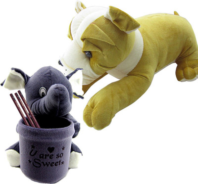 

Gift Decor Shop Bull Dog Stuffed soft Toy (Multi, 50 cm) Combo with soft toy elephant teddy bear penstand for Kids (Gry, 20 cm) - 20 cm(Multicolor)