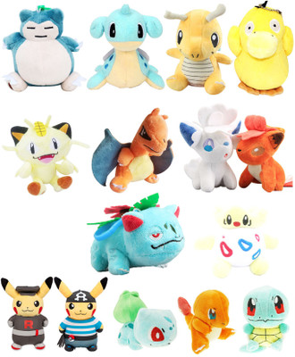 

imodish Pokemon GO Pokeball Set Of 15 Pcs. Snorlex, Psyduck, Lapras, 2 Pikachu, Meowth, Dragonite, Charizard, 2 Vulpix, ,Togepi, Venusaur, Charmander, Bulbasaur, Squirtle 10-12 Cms. Soft Toy Plush Stuffed Toys - 12 cm(Multicolor)