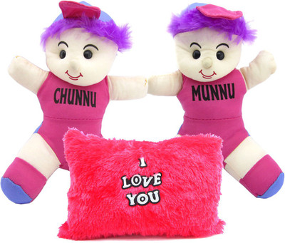 

Gift Decor Shop Chunnu Munnu Soft Toy (Multi, 30 cm) Combo with soft I love you pillow for Kids (Red, 25 cm) - 30 cm(Multicolor)
