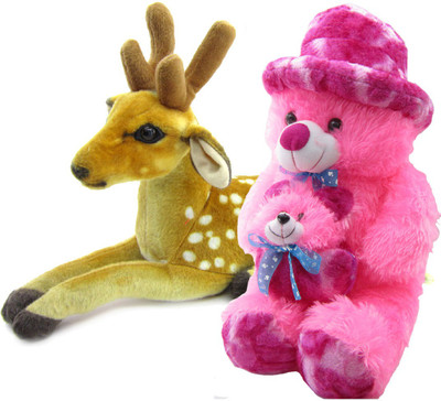 

Gift Decor Shop Soft Toy Teddy Bear (Pink, 60 cm) Mother Combo with Stuffed Deer Soft Toy for Kids (Multi, 25 cm) - 60 cm(Multicolor)