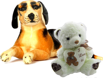

Gift Decor Shop Black Dog Stuffed soft Toy (Black/Yellow, 21 cm) Combo with soft toy I love you teddy bear for kids (White, 39 cm) - 21 cm(Multicolor)