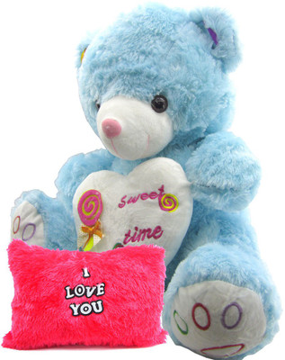 

Gift Decor Shop Teddy Bear Soft Toy (Blue, 50.8 cm) Sweet Time Combo with stuffed I love you pillow for Kids (Red, 25 cm) - 51 cm(Multicolor)