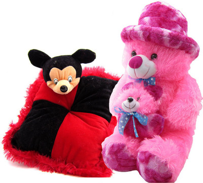 

Gift Decor Shop Soft Toy Teddy Bear (Pink, 60 cm) Mother Combo with soft micky mouse pillow for Kids (Multi, 28 cm) - 60 cm(Multicolor)