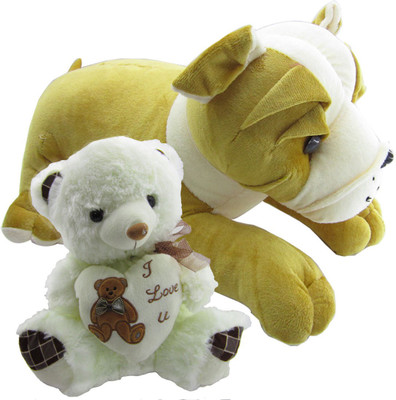 

Gift Decor Shop Bull Dog Stuffed soft Toy (Multi, 50 cm) Combo with soft toy I love you teddy bear for kids (White, 36 cm) - 20 cm(Multicolor)