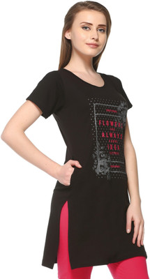 IN Love Casual Short Sleeve Graphic Print Women Black Top