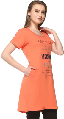 IN Love Casual Short Sleeve Floral Print Women Orange Top