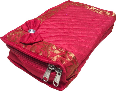 

ixia impex Silk Quilted Cosmetic Organizer, Jewellery kit, Vanity Box(Red)
