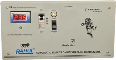 

Rahul V-666 c3 Digital 3 KVA/12 Amp 100-280 Volt Copper 5 Step Mainline Use Up to 3 KVA Load Automatic Digital Voltage Stabilizer(Gray)