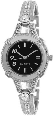 SPINOZA k01m04 Silver round dial crystal studded black dial exclusive watch for women Watch - For Girls