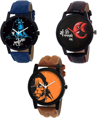 

Rage Enterprise God's Dial Multi Color Leather Strap set of 3 Men & Women Watch - For Men