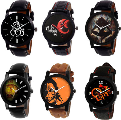 

Rage Enterprise Designer Multi Color Dial Leather Strap set of 6 Men & Women Watch - For Men