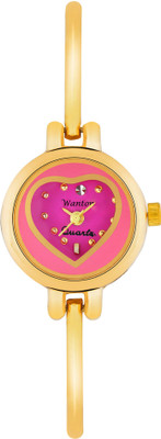 

WANTON Z6 golden slim strap love heart pink dial attractive and different watch for women Watch - For Girls