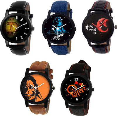 

Rage Enterprise Designer God's Colorful Dial Leather Strap set of 5 Boys Watch - For Men