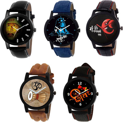 

Rage Enterprise Stylish Multi Color Leather Strap set of 5 Men Watch - For Men
