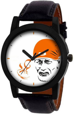 

TRUE KART New Arrival SAIBABA Printed Dial Black Leather Strap Watch - For Men