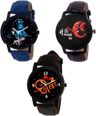 

Rage Enterprise Designer Colorful Dial Leather Strap set of 3 Boys Watch - For Men