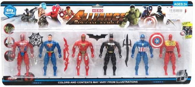 

ClueSteps Super Hero Special Force Justice Avengers Super Heroes 6 in 1 Action Figure Set - Superman, Spiderman, Batman, Panther, Captain America, Iron Man (Multi color)(Multicolor)