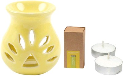Bright Shop Yellow Tealight Oil Burner With 2 Tealight Candles & 10 ML Lemongrass Aroma Oil, Diffuser Set(4 x 2.5 ml)