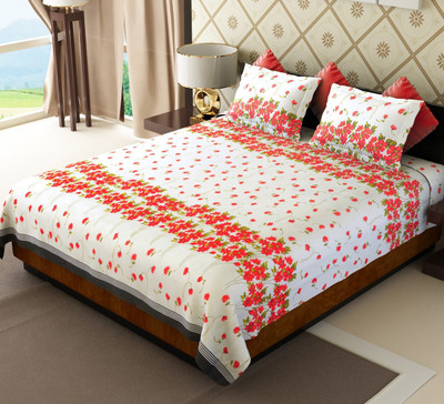 

Home Candy 144 TC Cotton Double Floral Bedsheet(Pack of 1, Red)