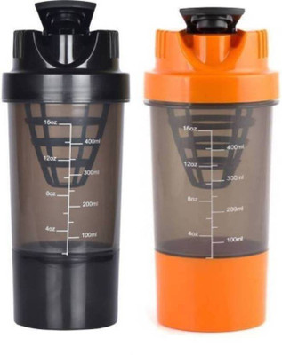

UDAK COMBO OF 2 AMAZING GOOD QUALITY BLACK 500ML + ORANGE 500ML SHAKE ME SHAKER BOTTLE / PROTEIN SHAKER / GYM BOTTLE / WATER BOTTLE / SIPPER BOTTLE FOR BOTH MEN'S / WOMEN'S / BOY'S / GIRL'S 500 Shaker(Pack of 2, Black, Orange), Multicolor