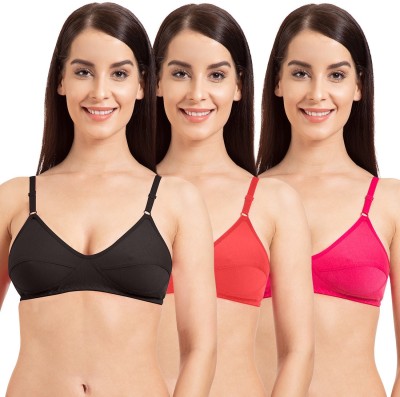 KOMLI by Belle Lingeries Black Coral Dark Pink Full Coverage Non Padded Bra (Pack Of 3) Women T-Shirt Non Padded Bra(Black)