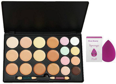 

divas beauty Sponge puff WIth 20 shades Concealer Palette(Set of 2)