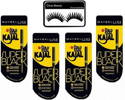 

divas beauty eyelashes & new york Super Black Colossal Kajal Pack Of 4(Set of 5)