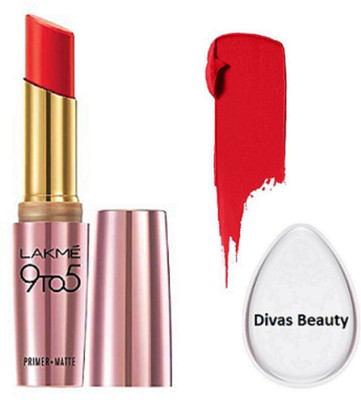 divas beauty Silicon Puff&9 to 5 Primer + Matte Lipstick Red Letter(Set of 2)