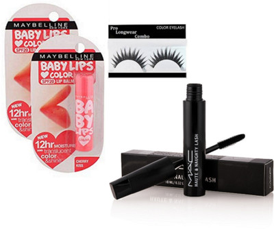 

Pro longwear combo Eyelashes,New York Cherry Kiss Lipblalm Pack Of 2,Mac Haute & Naughty Lash Mascara(Set of 4)