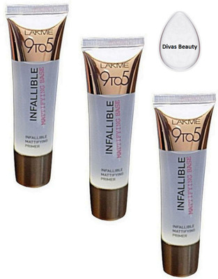 

divas beauty Silicon Puff& 9 To 5 Infallible Mattifying Base Face Primer Gel 35 ml Pack Of 3(Set of 4)